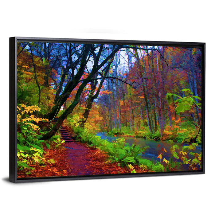 Autumn Along Oirase River Wall Art as a framed canvas