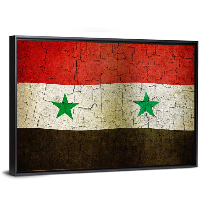 Syrian Flag Weathered Texture Wall Art as a framed canvas