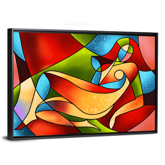 Stained Glass Woman Wall Art as a framed canvas