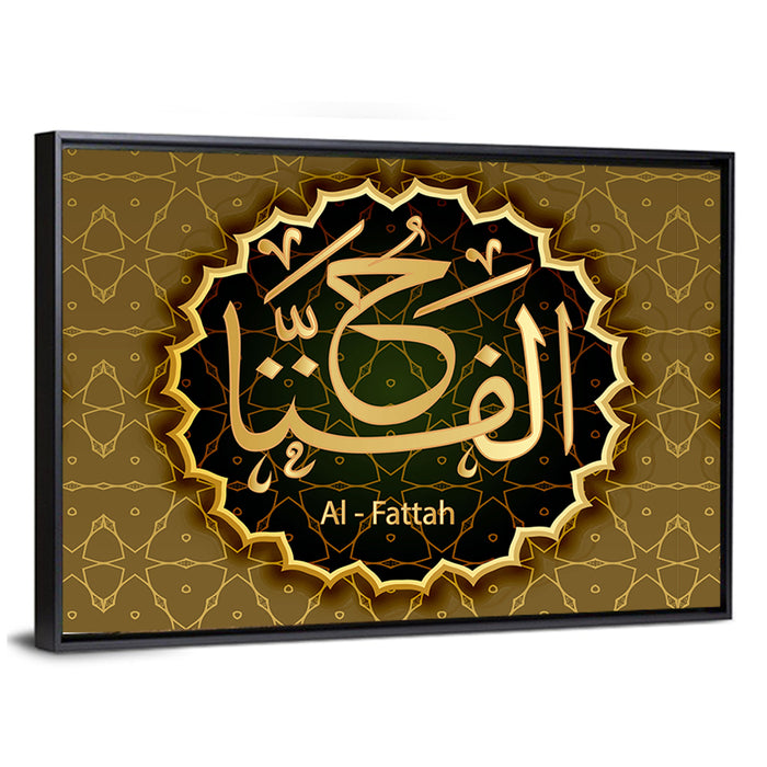 "Name Of Allah Al-Fattah" Calligraphy Wall Art as a framed canvas