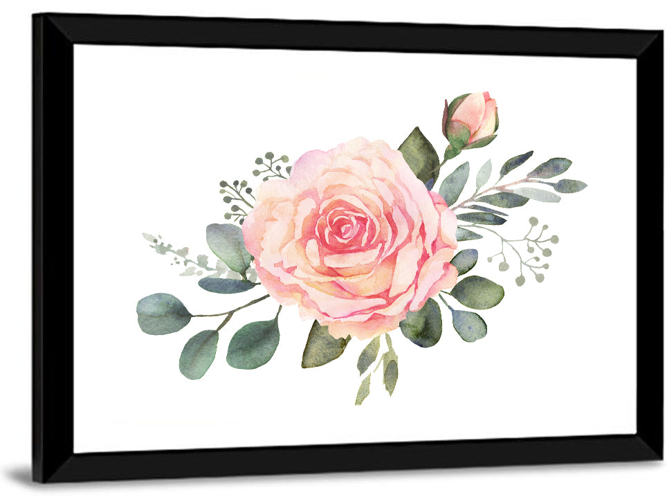 Pink Rose and Eucalyptus Bouquet Wall Art