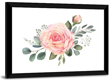 Pink Rose and Eucalyptus Bouquet Wall Art