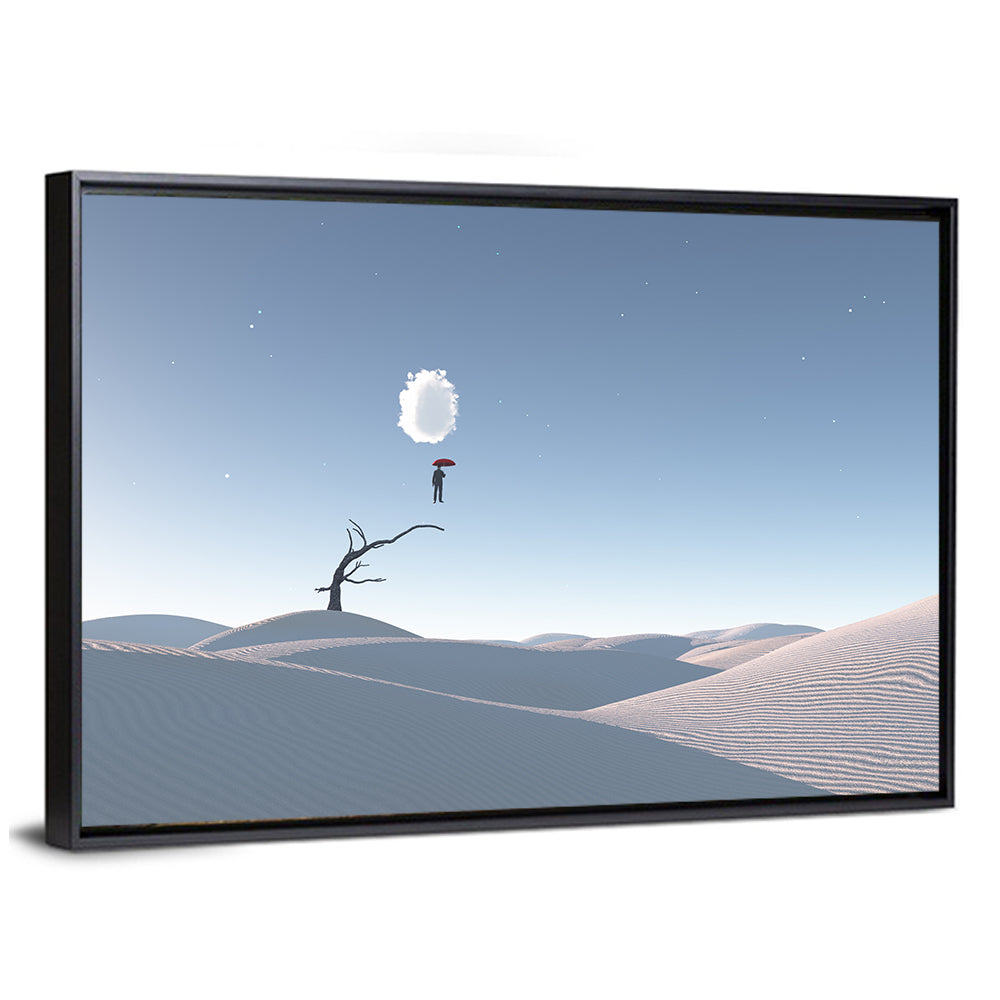 Surreal Desert with Red Umbrella Wall Art