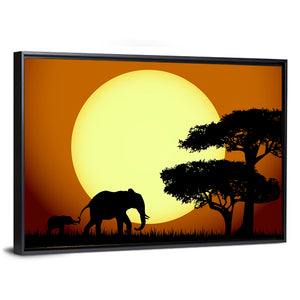 Elephants At Sunset Wall Art