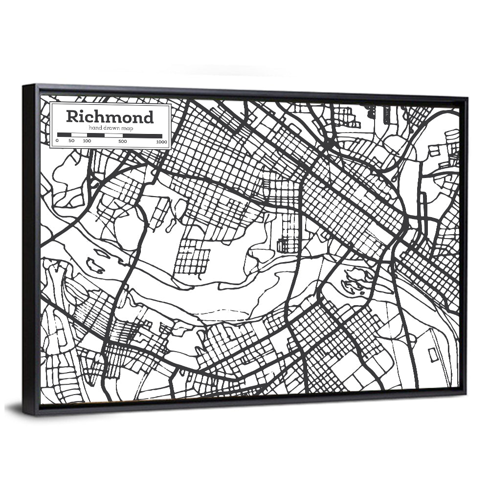 Richmond City Grid Map Wall Art