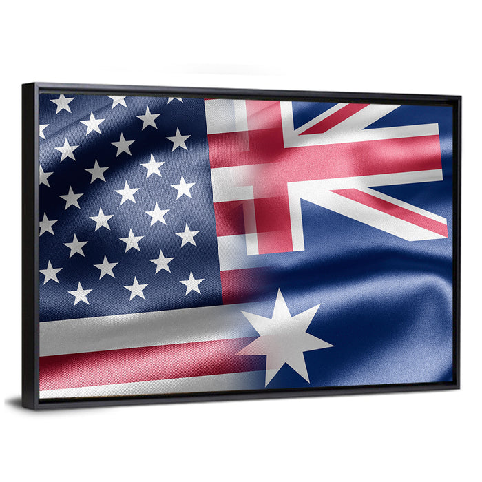 American and Australian Flag Composite Wall Art as a framed canvas