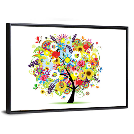 Colorful Floral Tree with Butterflies Wall Art