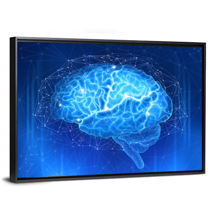 Human Brain Wireframe Close-up Wall Art as a framed canvas