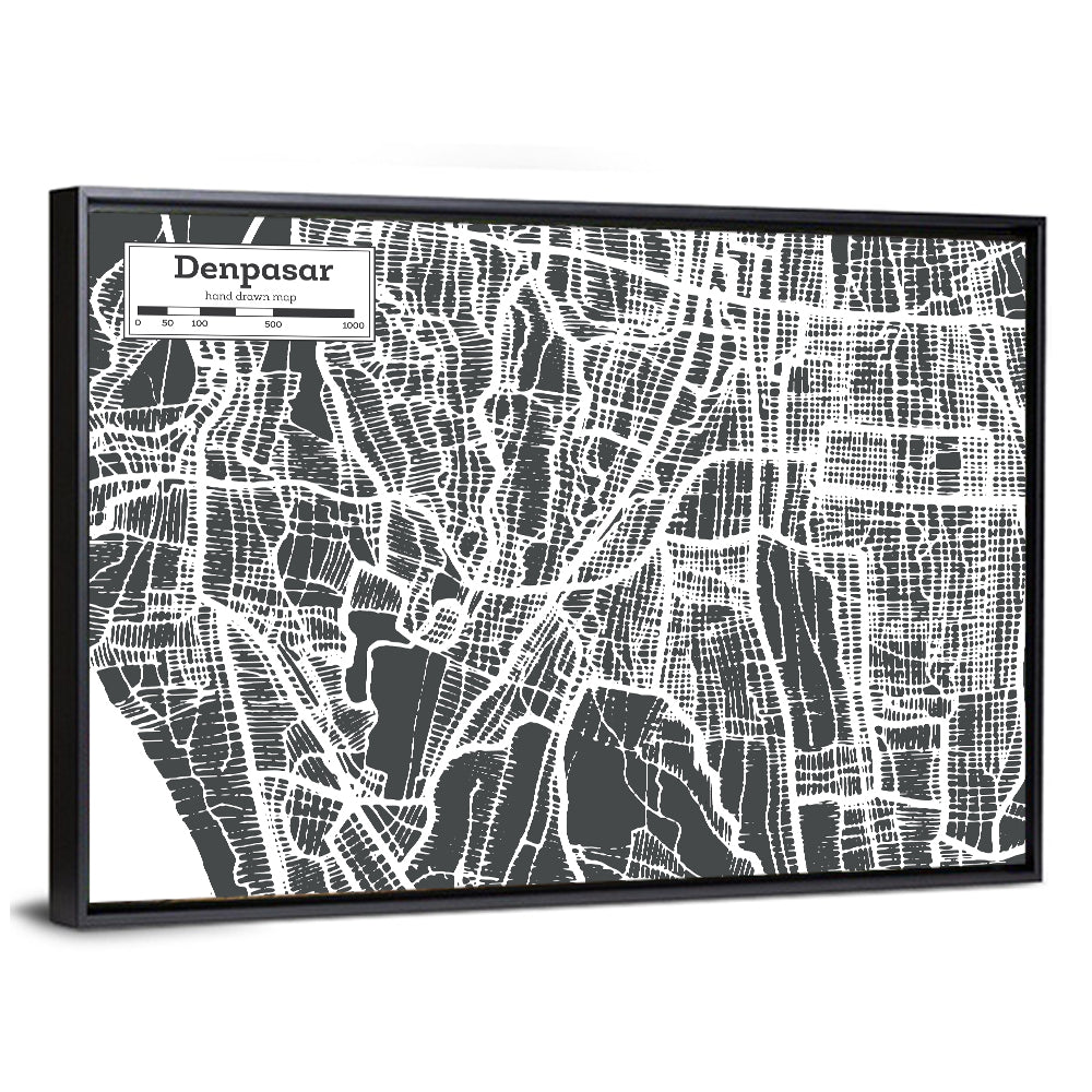Denpasar Street Grid Map Wall Art