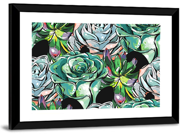 Turquoise Succulent Collage Wall Art as a framed print