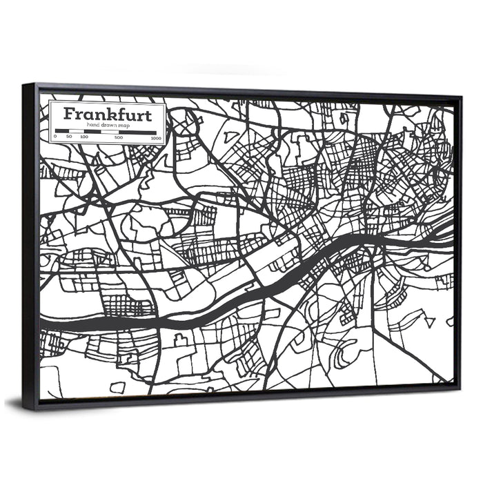 Frankfurt City Map Wall Art as a framed canvas