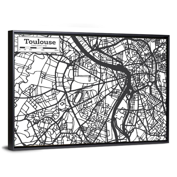 Toulouse City Map Wall Art as a framed canvas