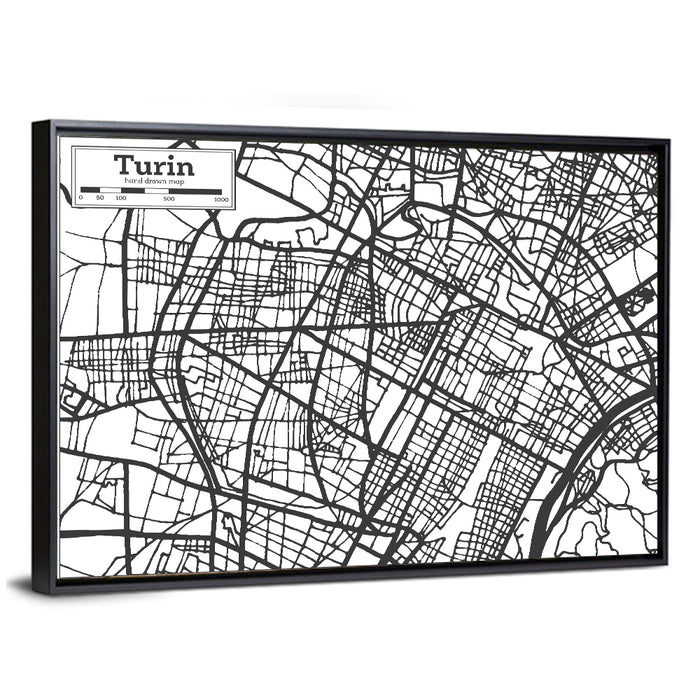 Turin City Map Wall Art as a framed canvas