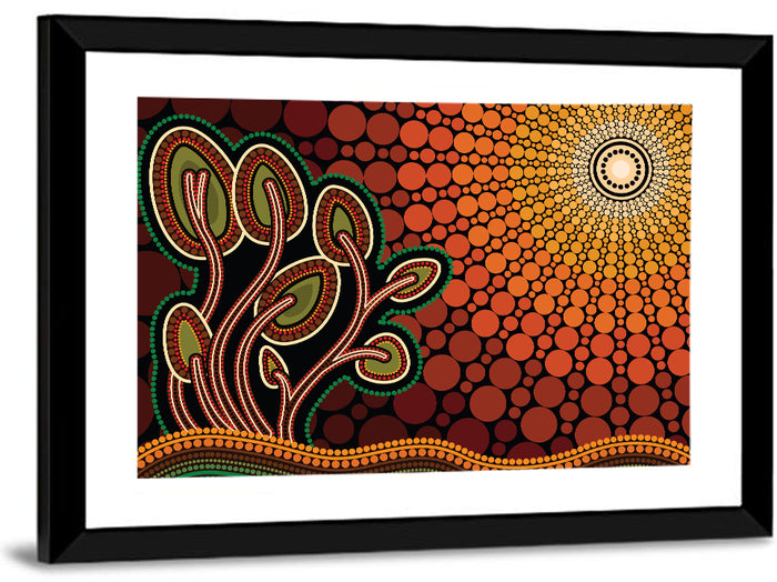 Pointillist Tree on Sunset Hill Wall Art as a framed print