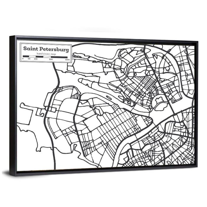 Saint Petersburg Street Plan Wall Art as a framed canvas