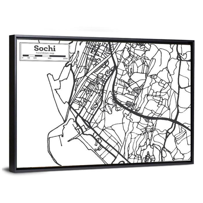 Sochi Street Grid Map Wall Art as a framed canvas