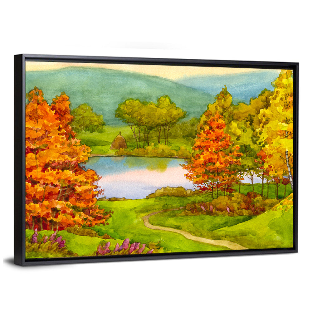 Autumn Lake with Winding Path Wall Art