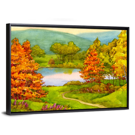 Autumn Lake with Winding Path Wall Art