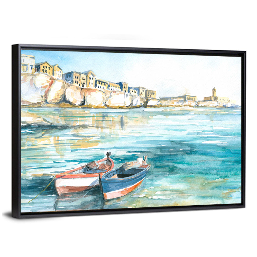 Two Boats Coastal Watercolor Wall Art