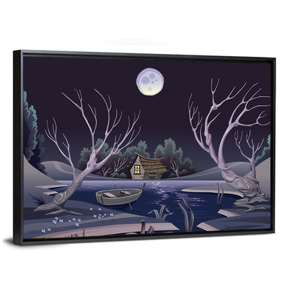 Cottage by Moonlit Pond Wall Art