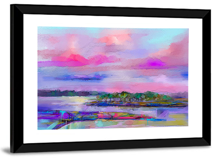 Dusk Meadow Reflection Wall Art as a framed print