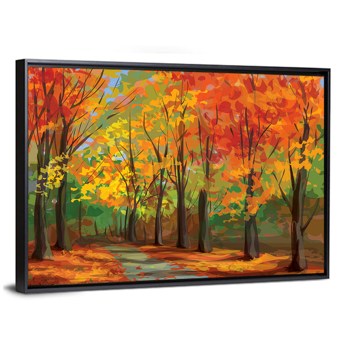 Autumn Forest Pathway Wall Art as a framed canvas