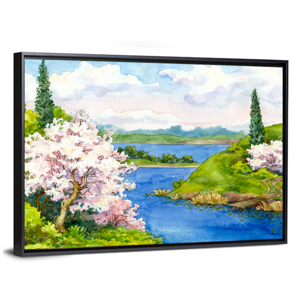 Spring Blossom Lakeside Landscape Wall Art