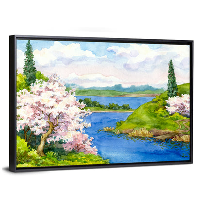 Spring Blossom Lakeside Landscape Wall Art