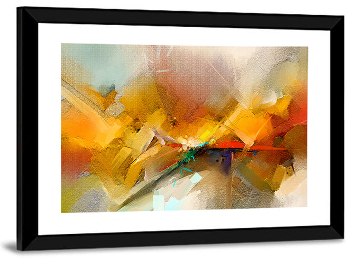 Gold and Teal Brushstroke Abstract Wall Art as a framed print