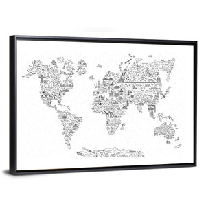 World Travel Line Icons Map Wall Art