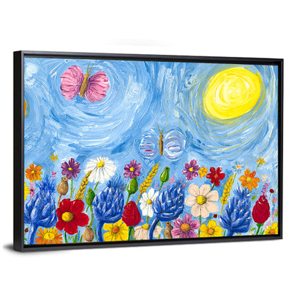 Sunlit Wildflower Meadow with Butterflies Wall Art