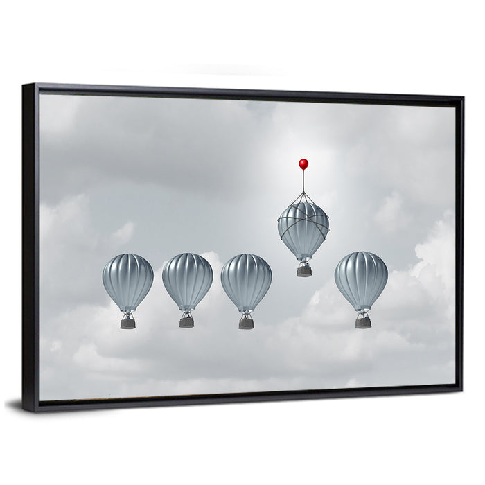 Hot Air Balloon Race with Red Accent Wall Art as a framed canvas