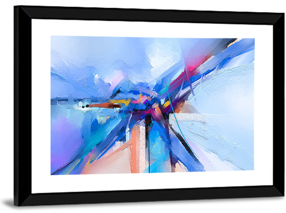 Dynamic Brushstroke Geometry Wall Art in a room, landscape