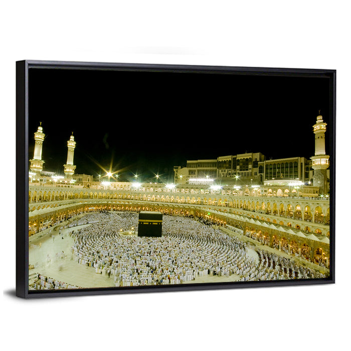 Night View of the Kaaba, Makkah Wall Art as a framed canvas