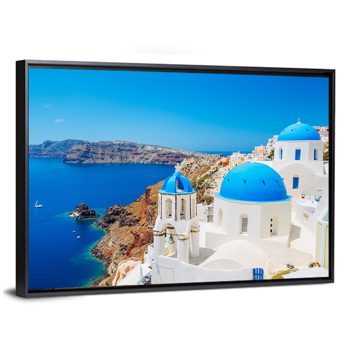 Oia Santorini Blue Domes Wall Art as a framed canvas