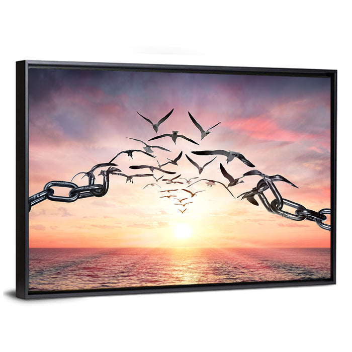 Breaking Chains at Sunset Wall Art as a framed canvas