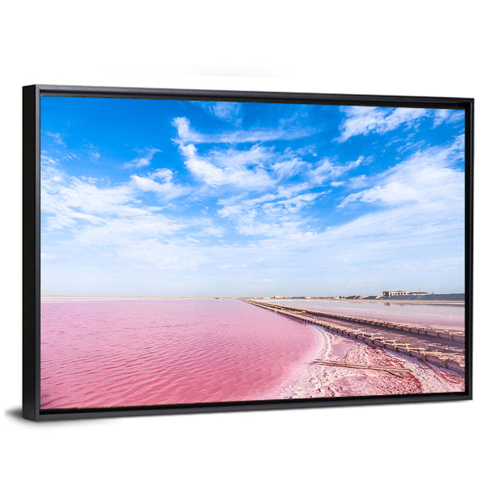 Pink Salt Lake Boardwalk Wall Art as a framed canvas