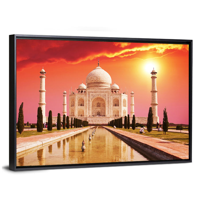 Taj Mahal at Sunrise, Agra Wall Art as a framed canvas