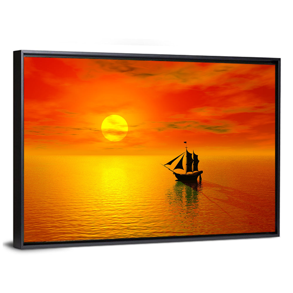 Old Sailboat Silhouette at Sunset Wall Art