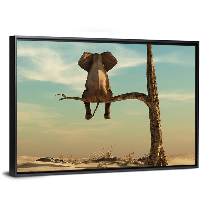 Solitary Elephant on a Tree Branch Wall Art