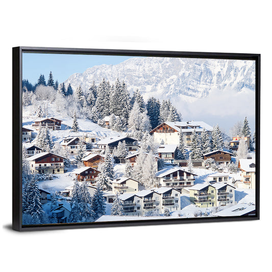 Snow Covered Swiss Alps Village Wall Art