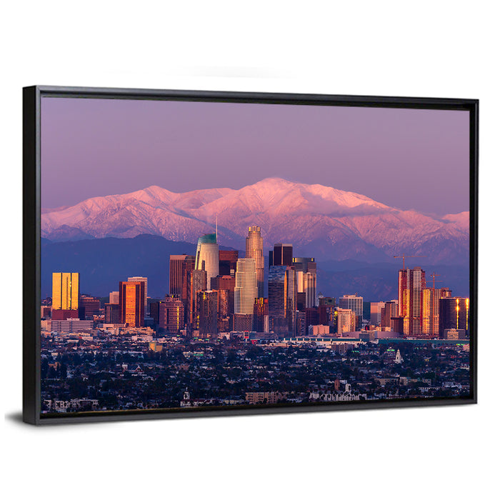 Los Angeles Downtown Skyline at Dusk Wall Art as a framed canvas