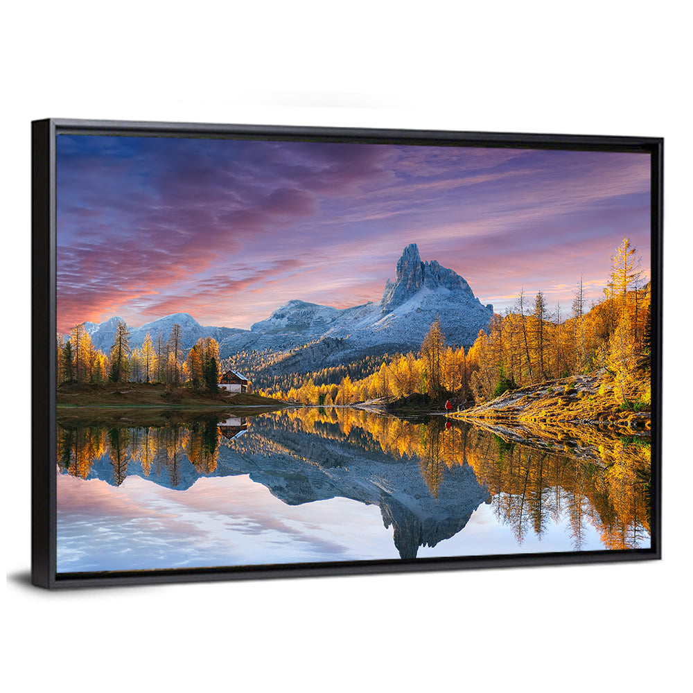 Lake Federa In Dolomites At Sunset Wall Art