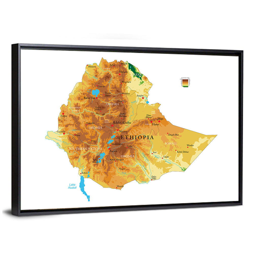 Ethiopia Topographic Map Wall Art