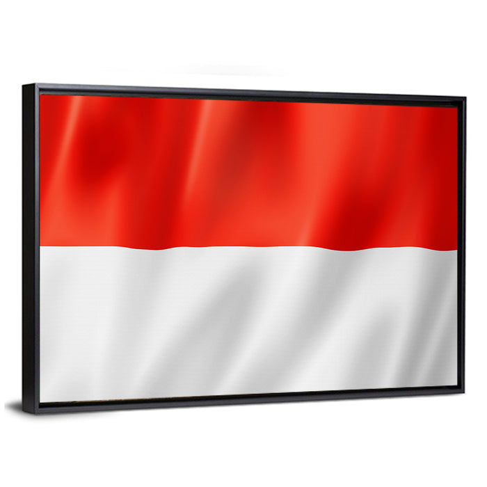 Indonesian Flag Waving Red and White Wall Art as a framed canvas