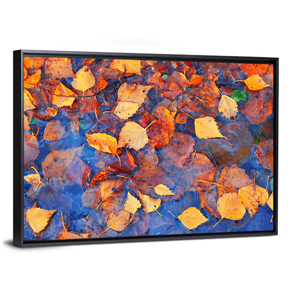 Birch Leaves in Rain Puddle Wall Art