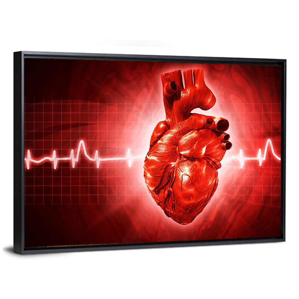 3d Anatomical Heart with Ecg Trace Wall Art