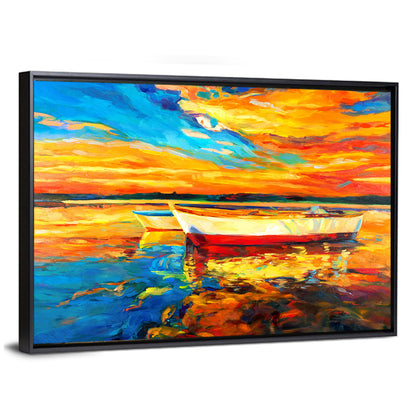 Boats at Golden Sunset Wall Art