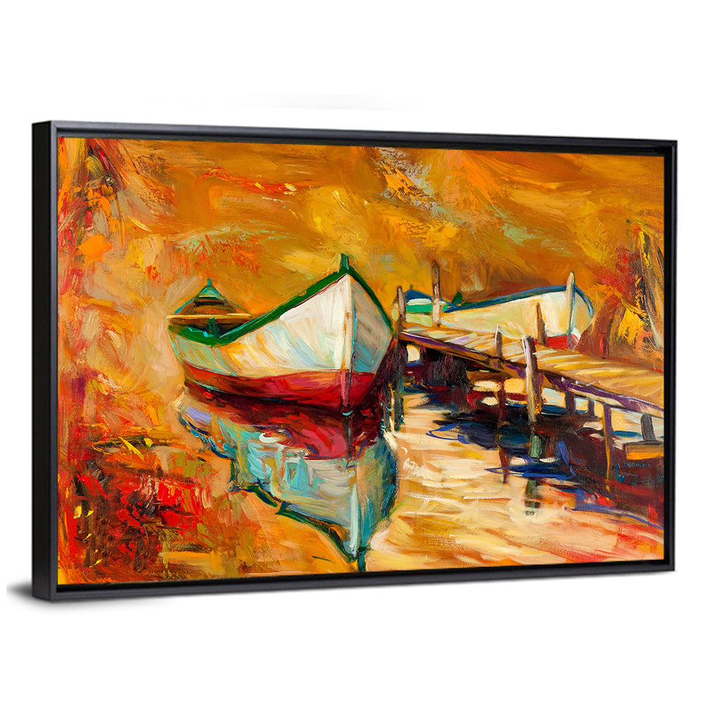 Boat at Jetty with Reflection Wall Art