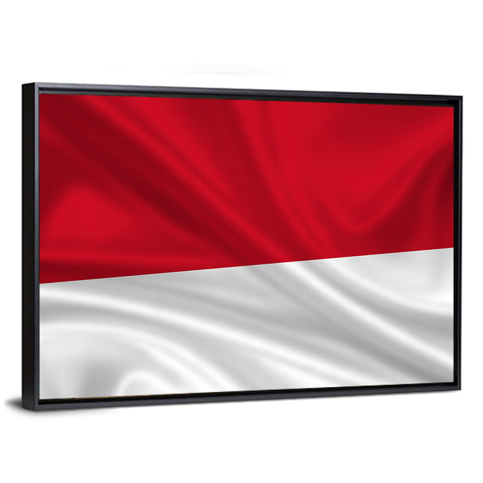 Indonesia Monaco Waving Flag Wall Art as a framed canvas